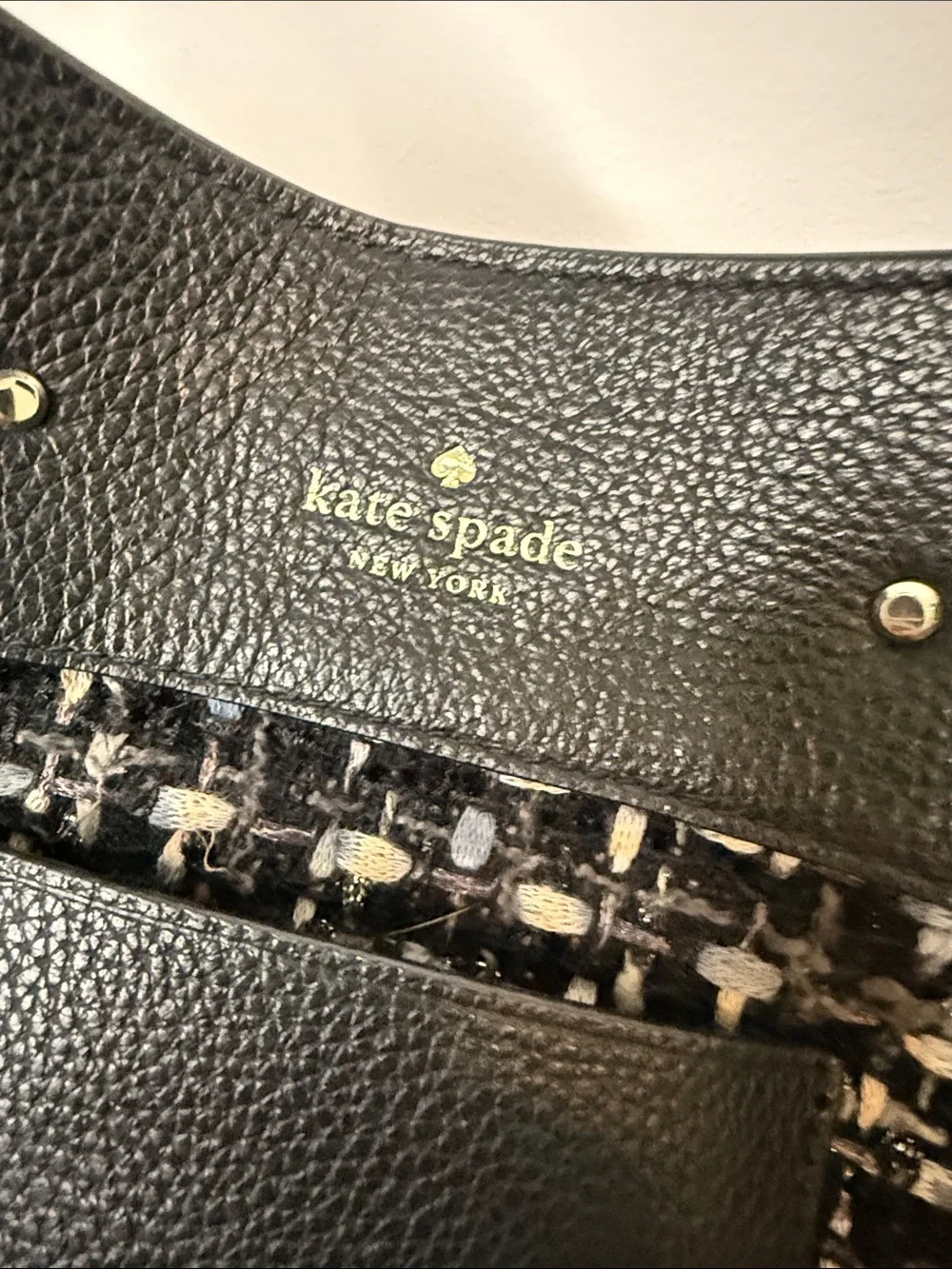 kate spade Marti Black Tweed Pebbled Leather Bucket Shoulder Bag
